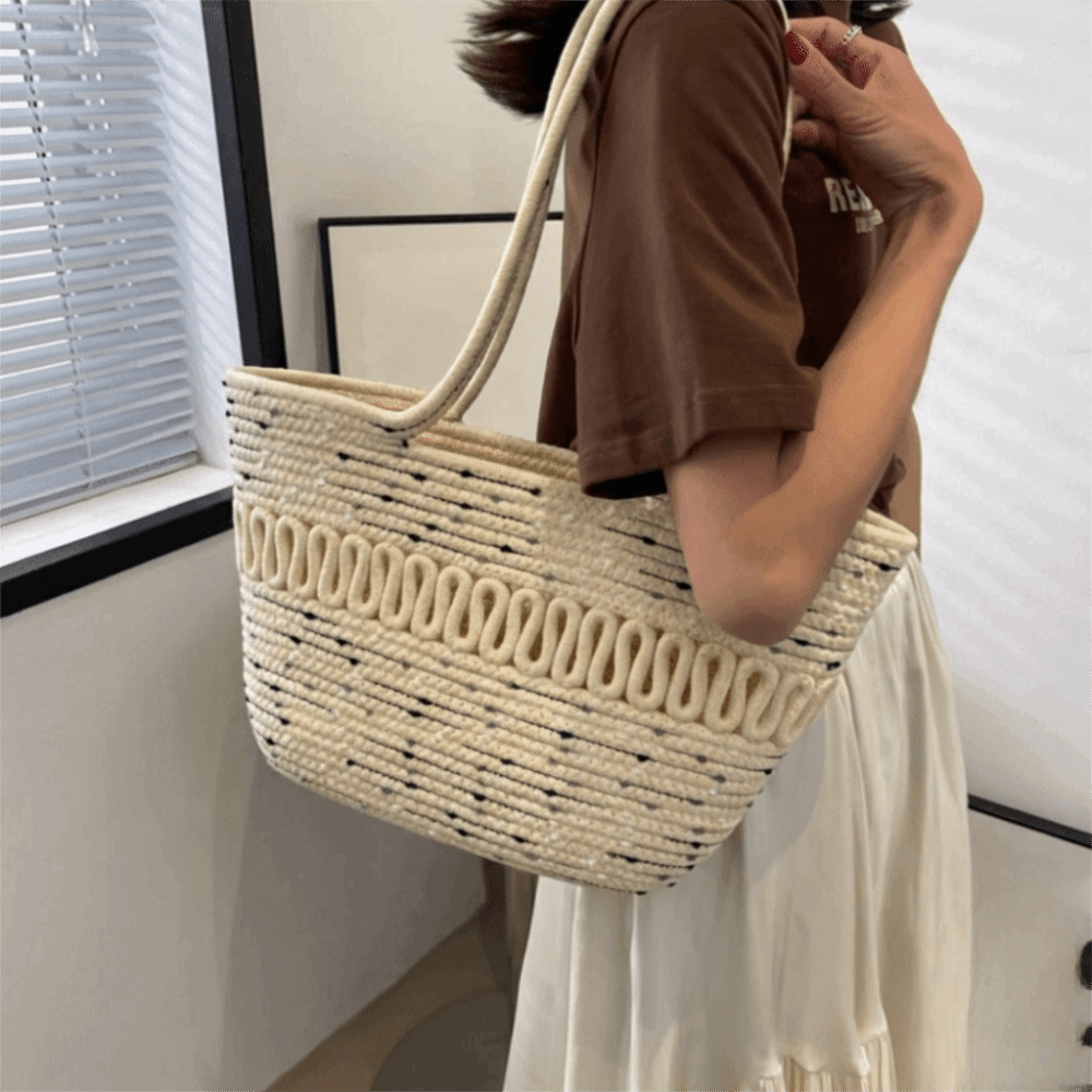 Woven Straw Bag - Sweet Nylon Woven Tote Bag Hollow