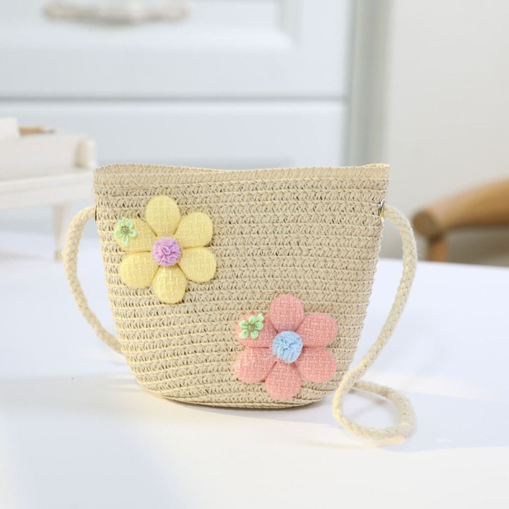 Woven Straw Bag - Cute Handmade Woven Girl Flower Straw