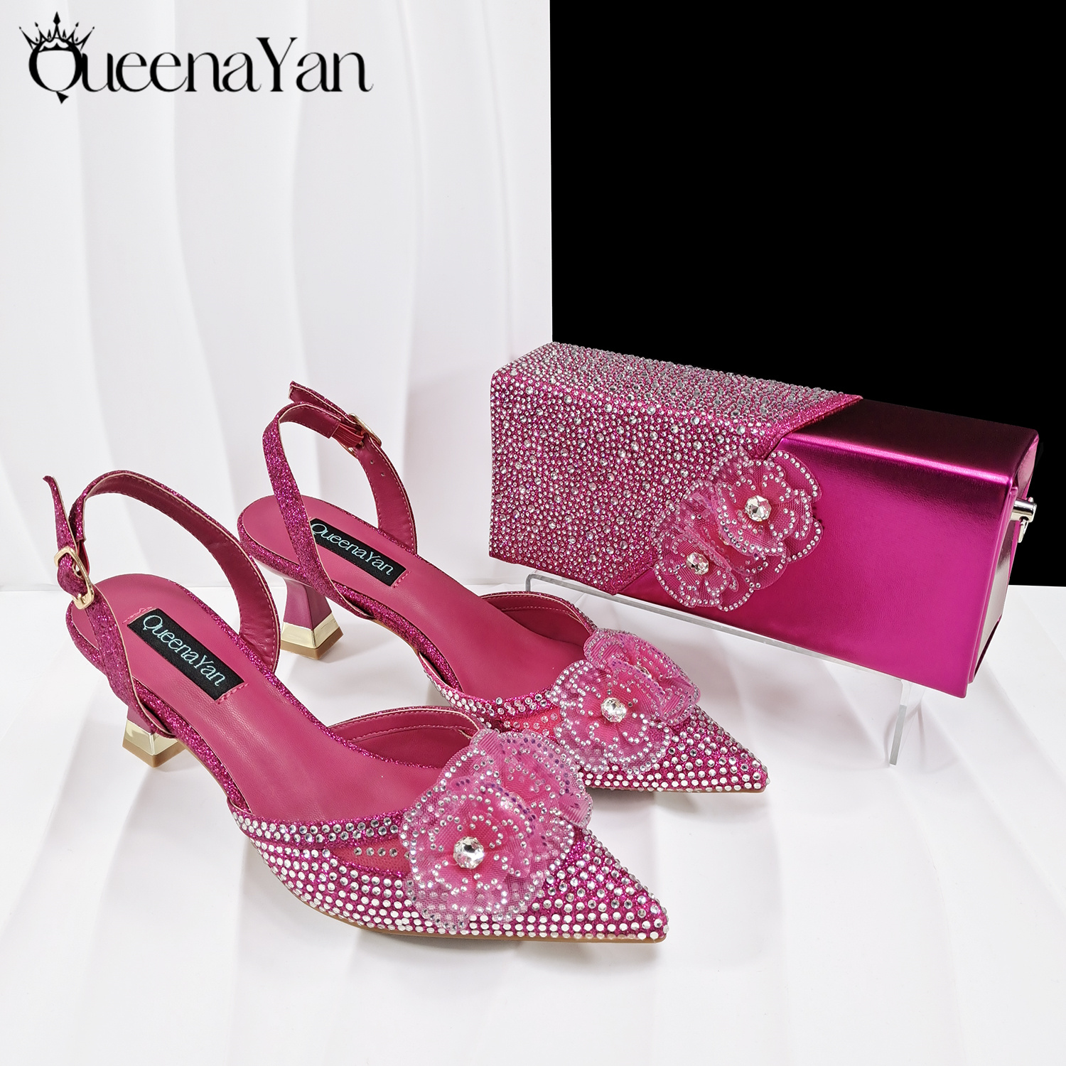 Women Bags For Wedding - QueenaYan Fuchsia Color Shoes and Bag
