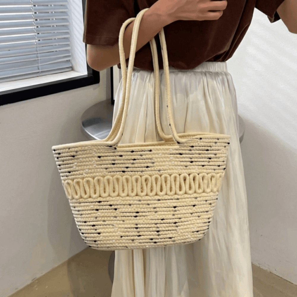 Woven Straw Bag - Casual Nylon Woven Tote Bag Knitted