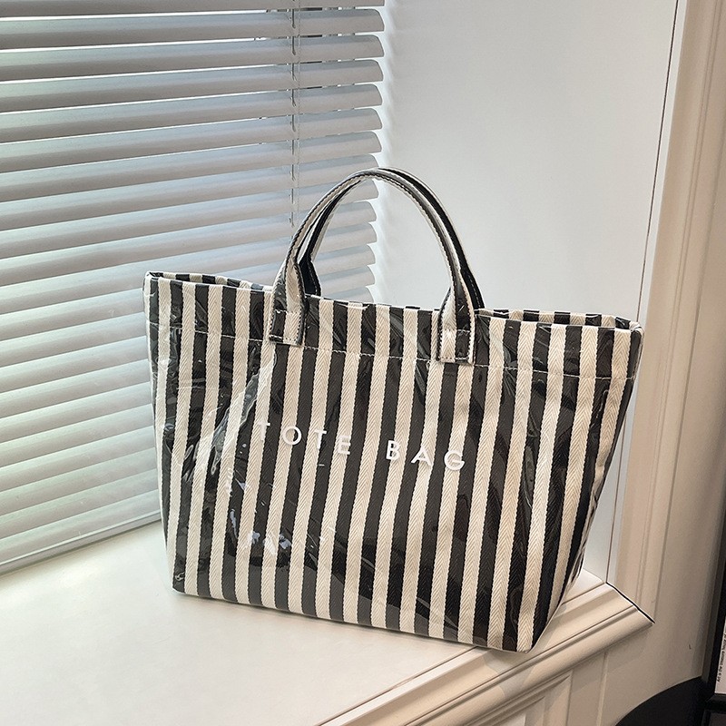 Women Bags In Amazon - PVC Tote Bag,Vertical Stripe Waterproof Fashion