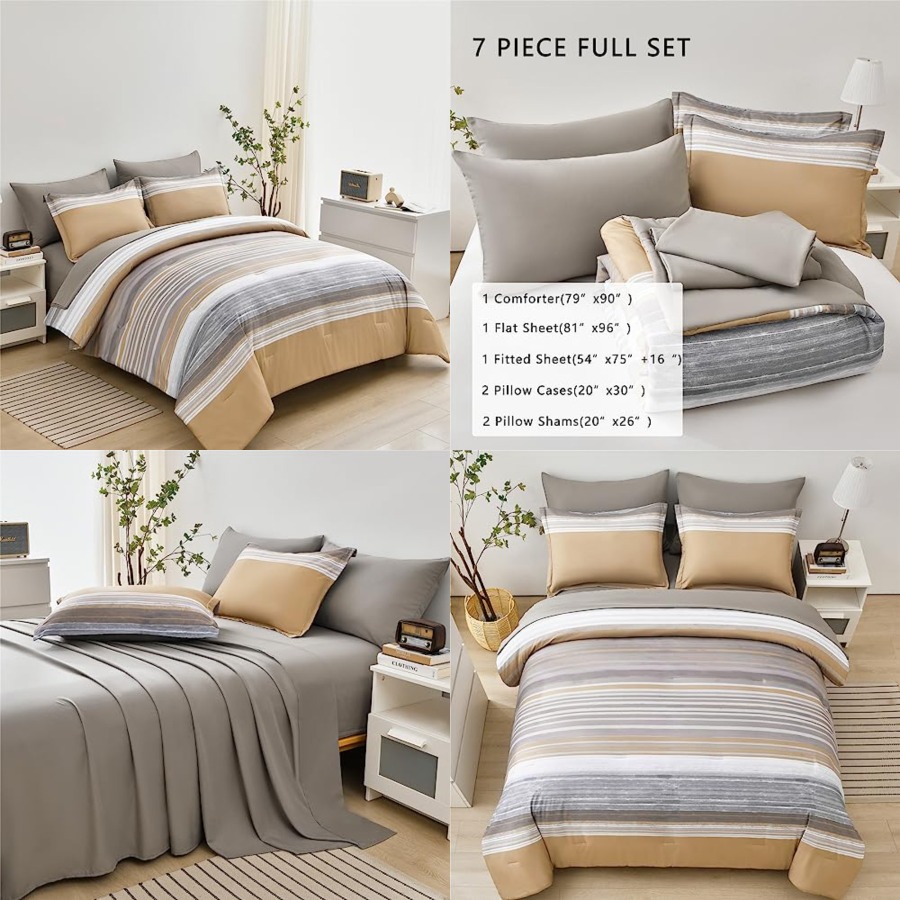 7 Pcs Bed in a Bag Stripe Comf - Women Bags White ulasan dan harga