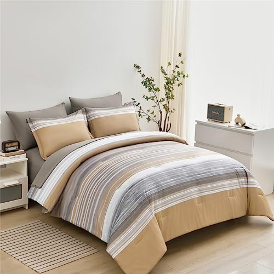 7 Pcs Bed in a Bag Stripe Comf - Women Bags White ulasan dan harga
