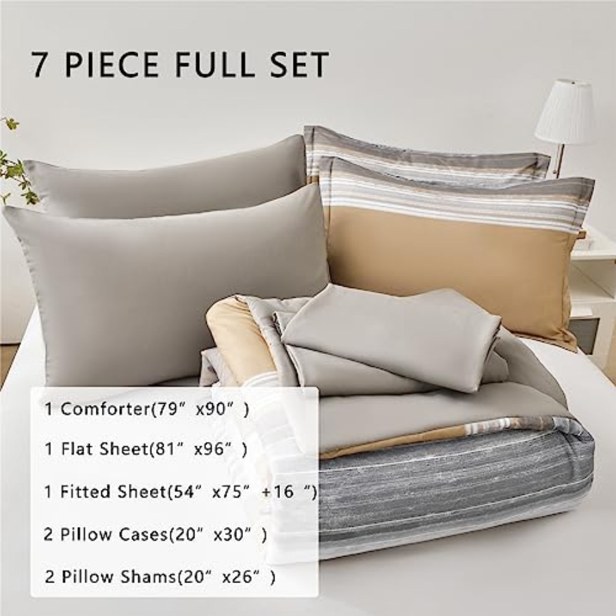7 Pcs Bed in a Bag Stripe Comf - Women Bags White ulasan dan harga