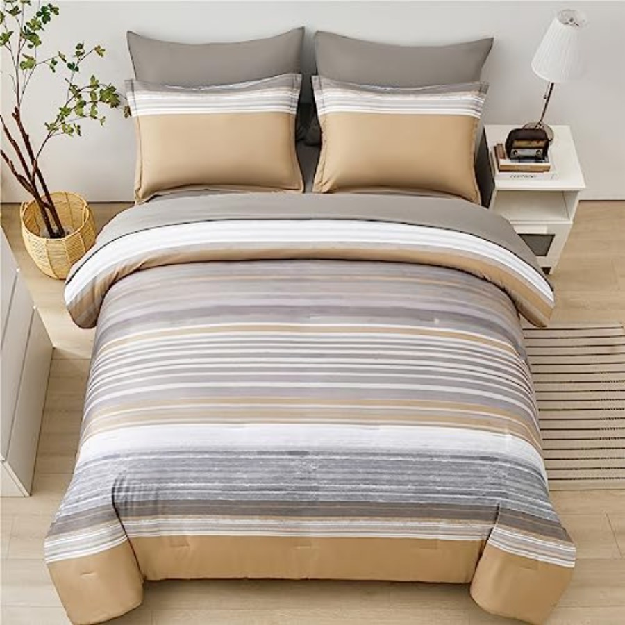 7 Pcs Bed in a Bag Stripe Comf - Women Bags White ulasan dan harga