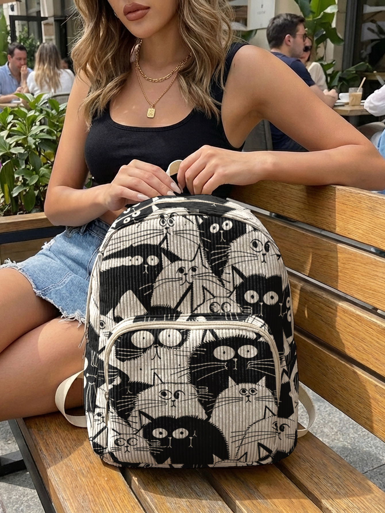 Black & White Cartoon Cats All - Women Bags White ulasan dan harga