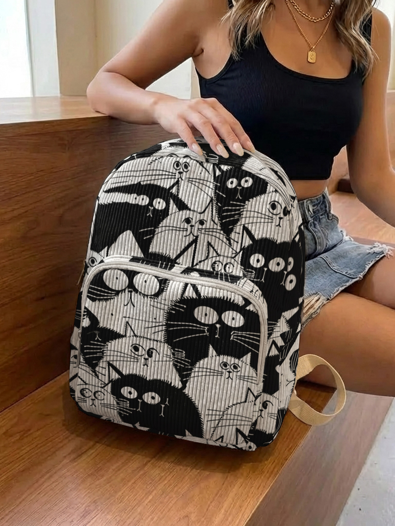 Black & White Cartoon Cats All - Women Bags White ulasan dan harga
