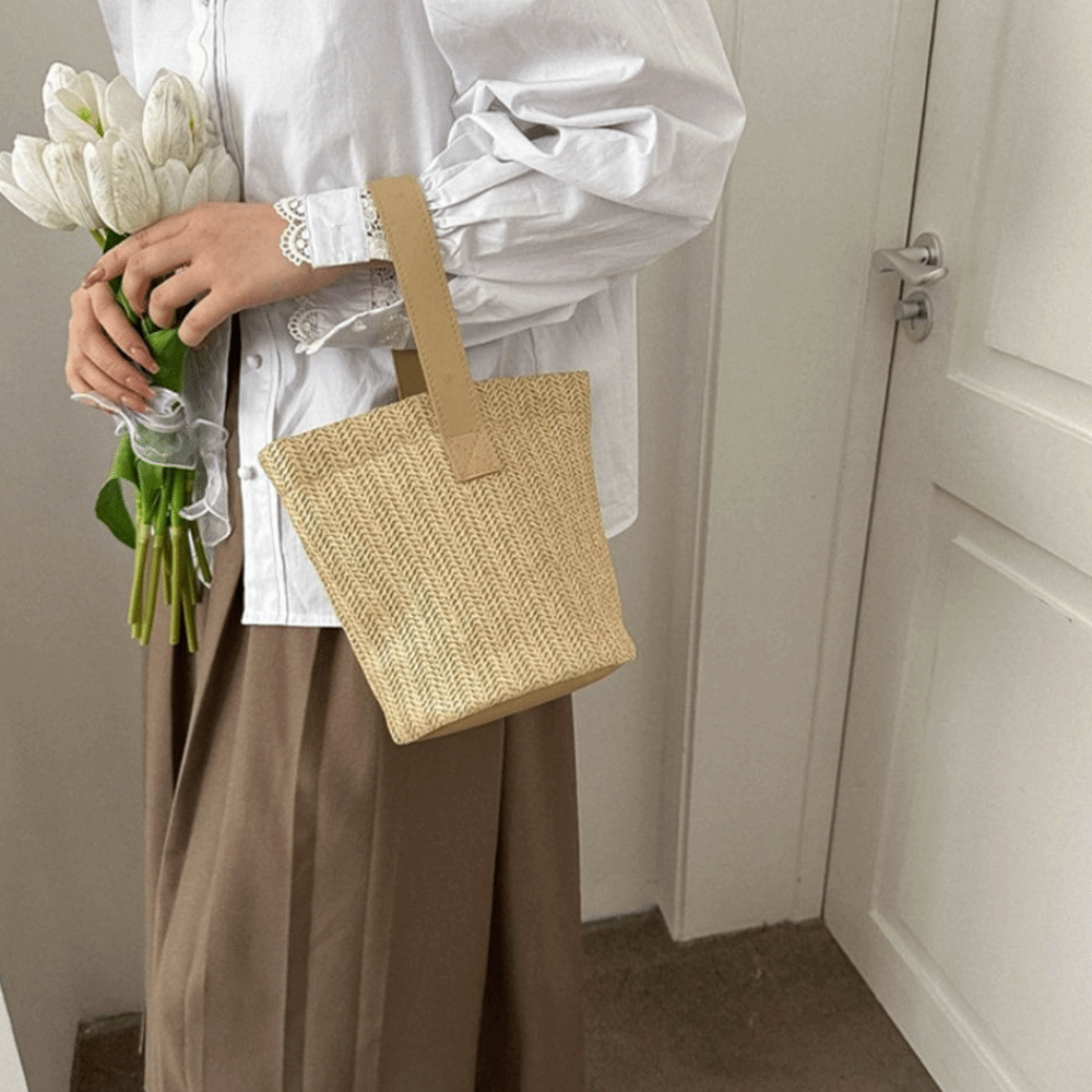 Fashion PU Straw Bucket Bag Ko - Woven Straw Bag ulasan dan harga