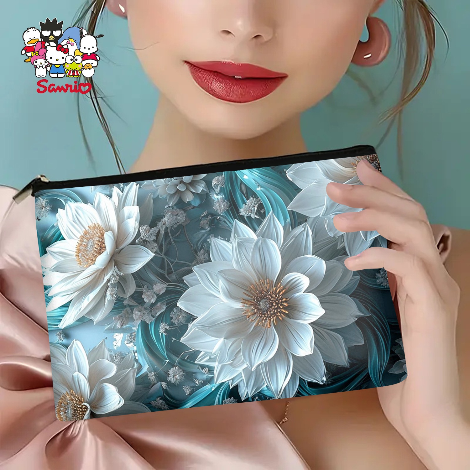 A Blue and white flower makeup - Women Bags White ulasan dan harga