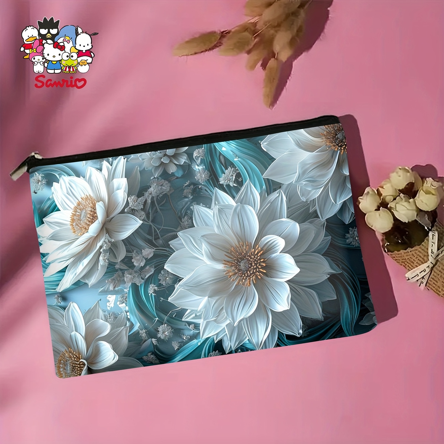 A Blue and white flower makeup - Women Bags White ulasan dan harga