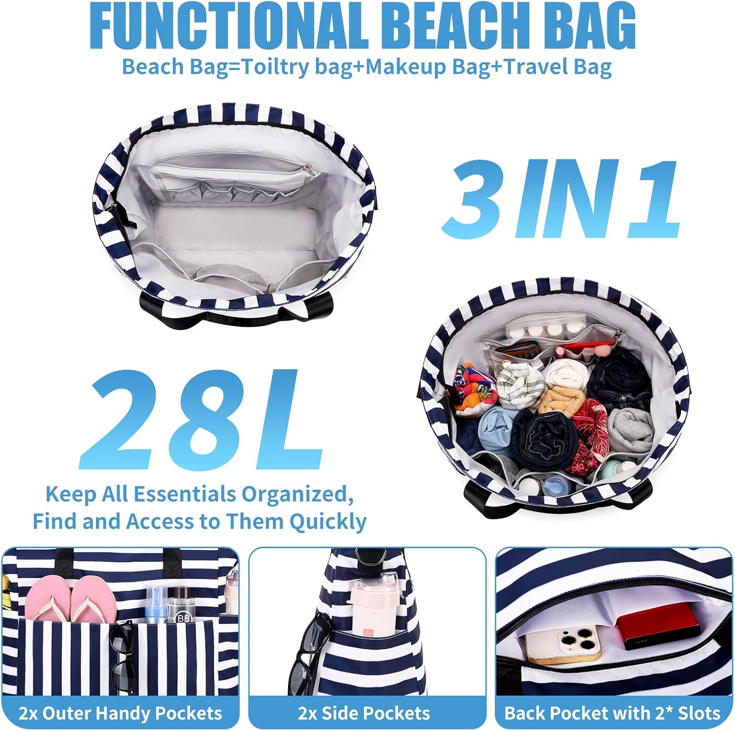 Large Waterproof Beach Bag wit - Women Bags Large ulasan dan harga