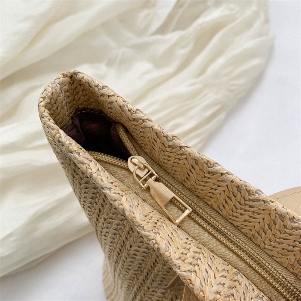 Cute PU Straw Bucket Bag Korea - Woven Straw Bag ulasan dan harga