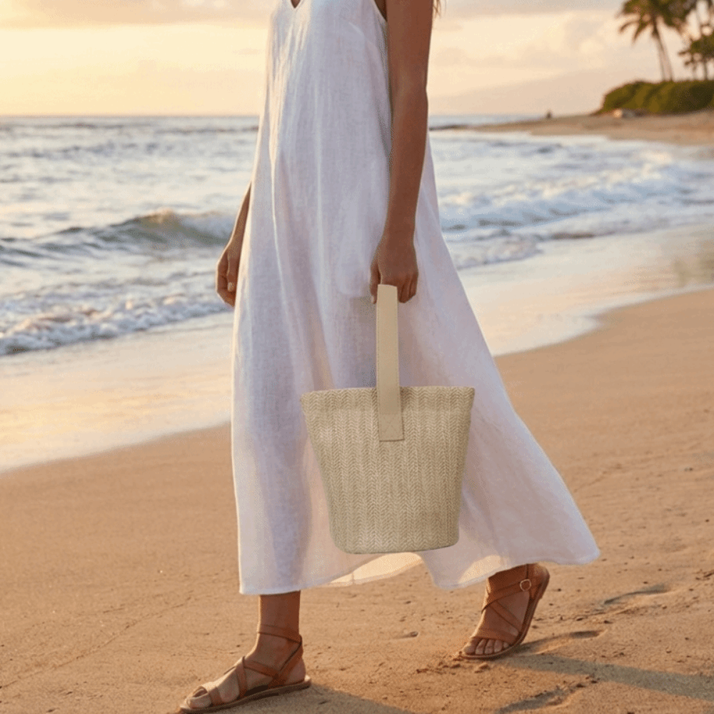 Sweet PU Straw Bucket Bag Kore - Woven Straw Bag ulasan dan harga