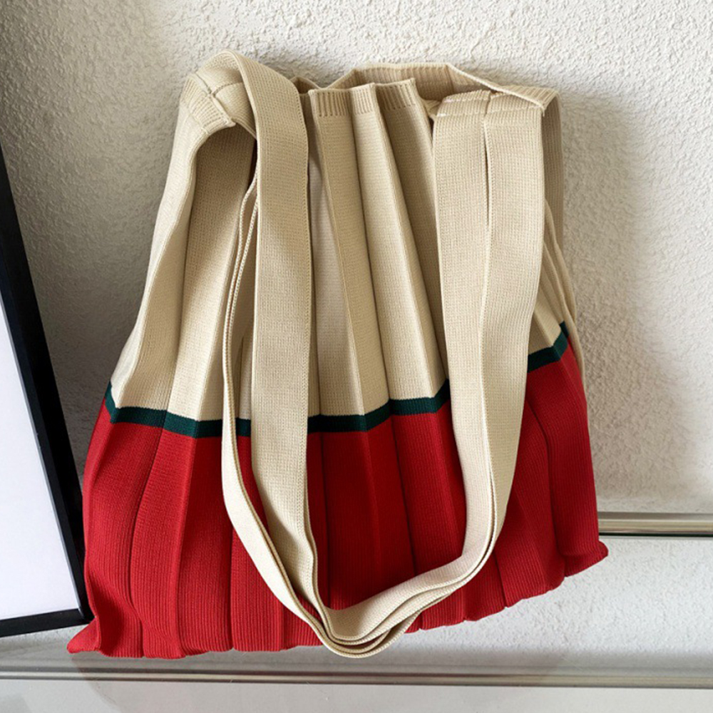 Knitted Foldable Storage Handb - Women Bags White ulasan dan harga
