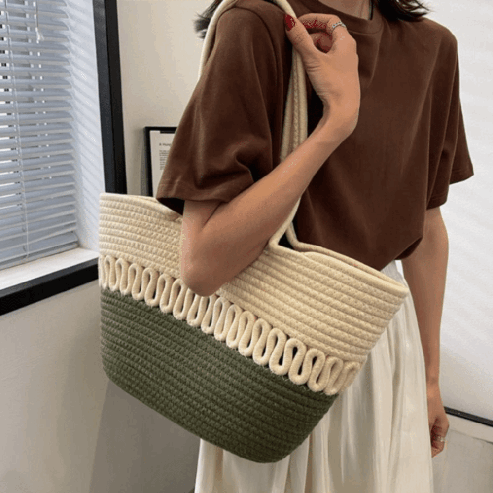 Shoulder Bag Nylon Woven Tote  - Woven Straw Bag ulasan dan harga