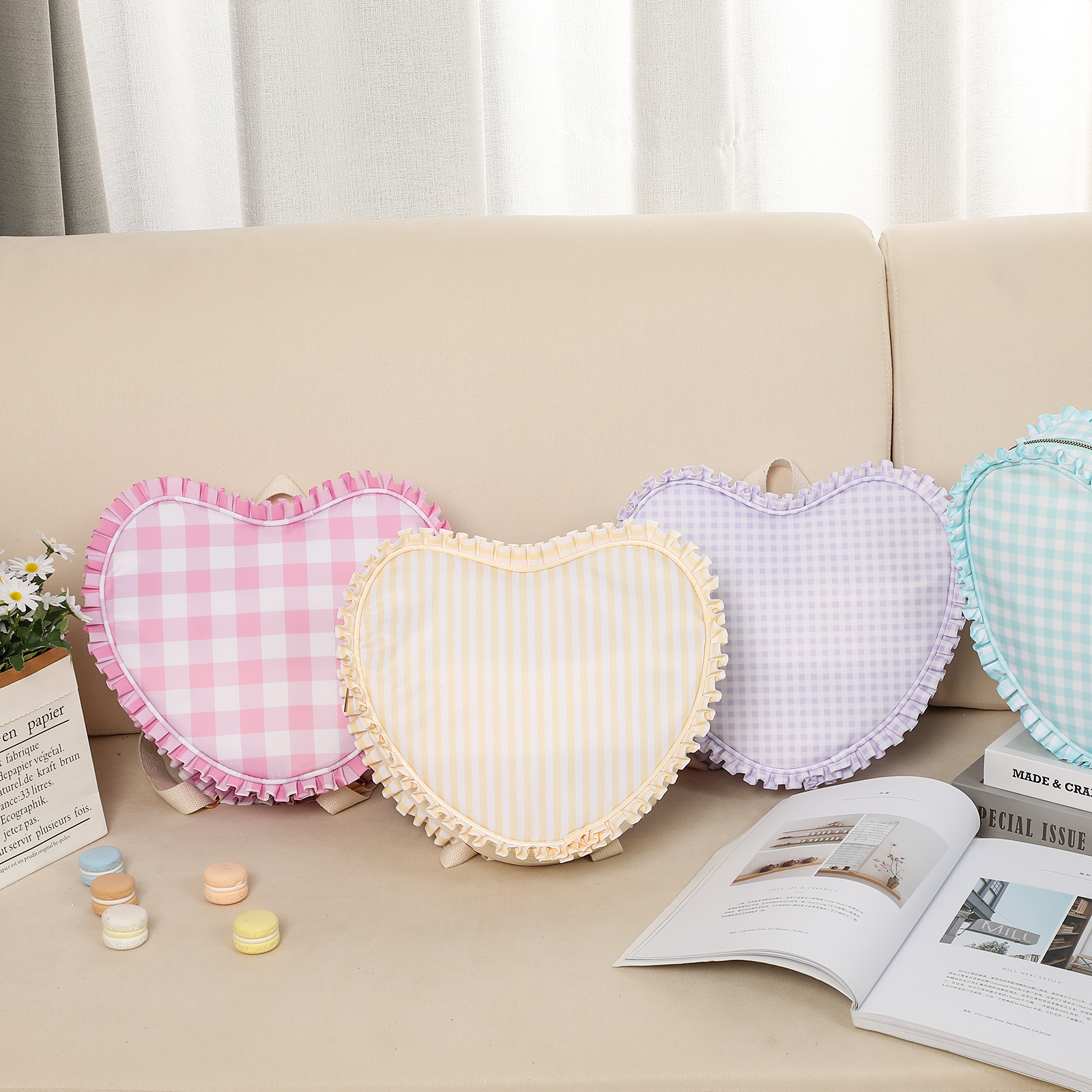 Ruffle Heart Shape Backpack Fa - Women Bags White ulasan dan harga