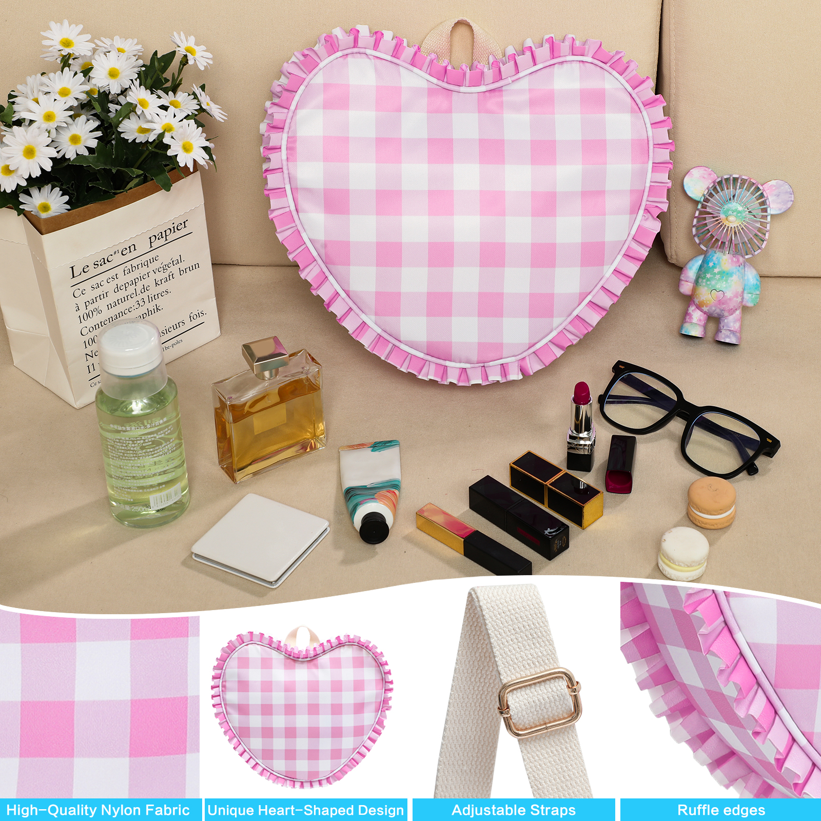 Ruffle Heart Shape Backpack Fa - Women Bags White ulasan dan harga
