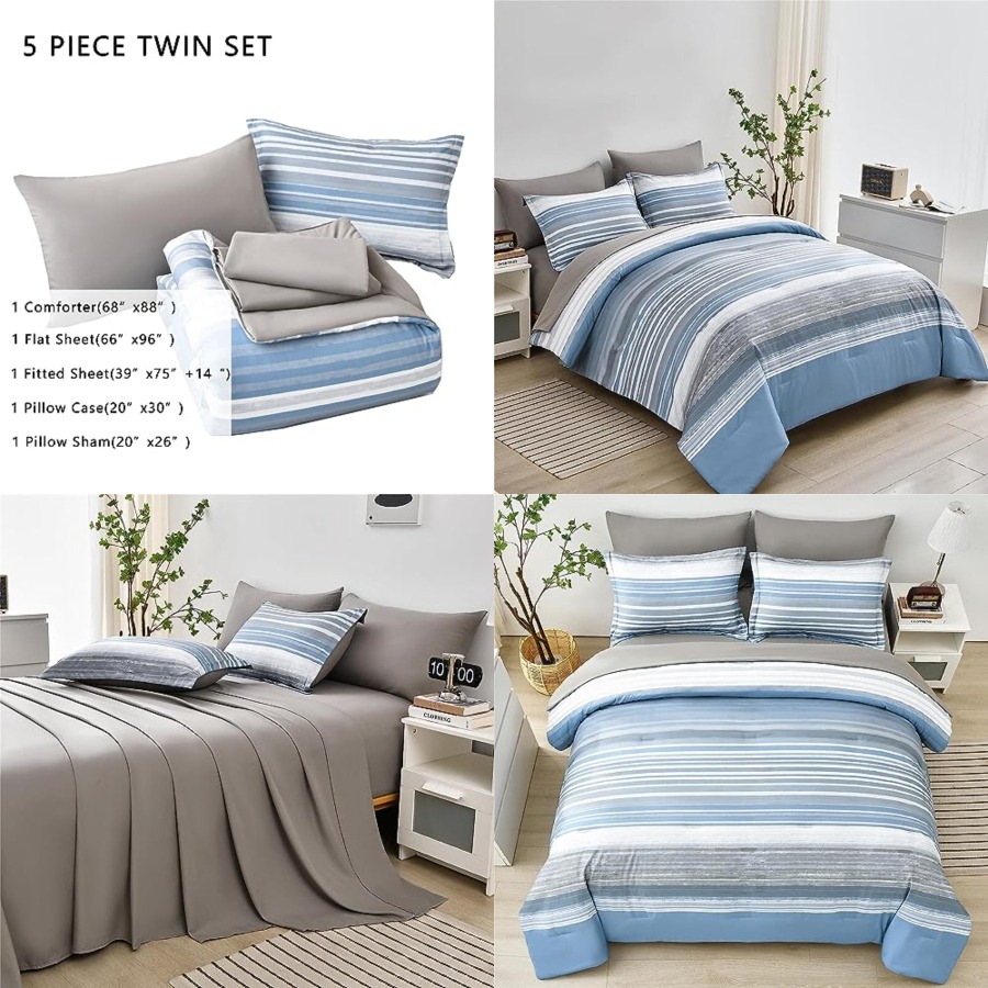 5 Pcs Bed in a Bag Stripe Comf - Women Bags White ulasan dan harga