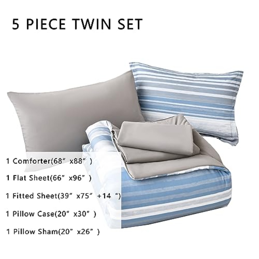 5 Pcs Bed in a Bag Stripe Comf - Women Bags White ulasan dan harga